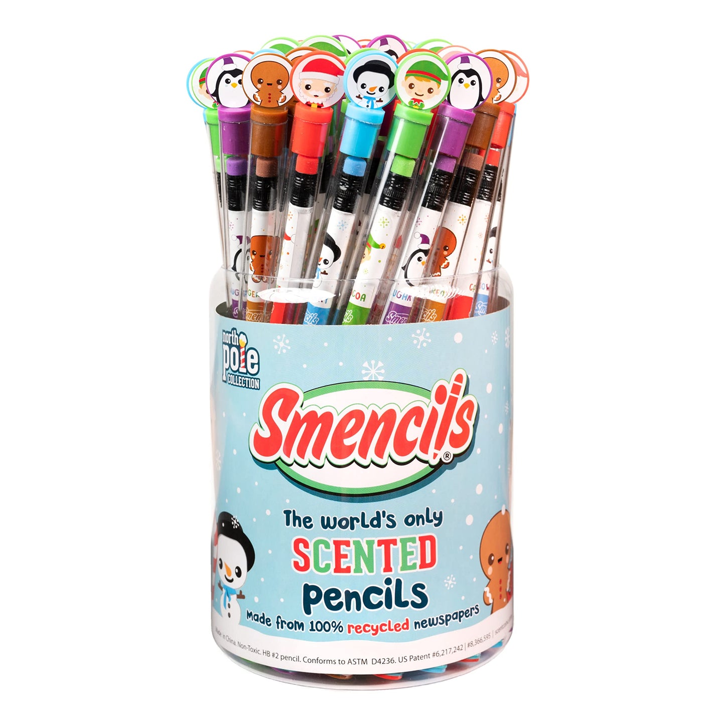 Holiday Smencils Cylinder - HB #2 Patented Gourmet Scented Pencils, 50 Count, Gifts for Kids, Party Favors, Classroom Rewards