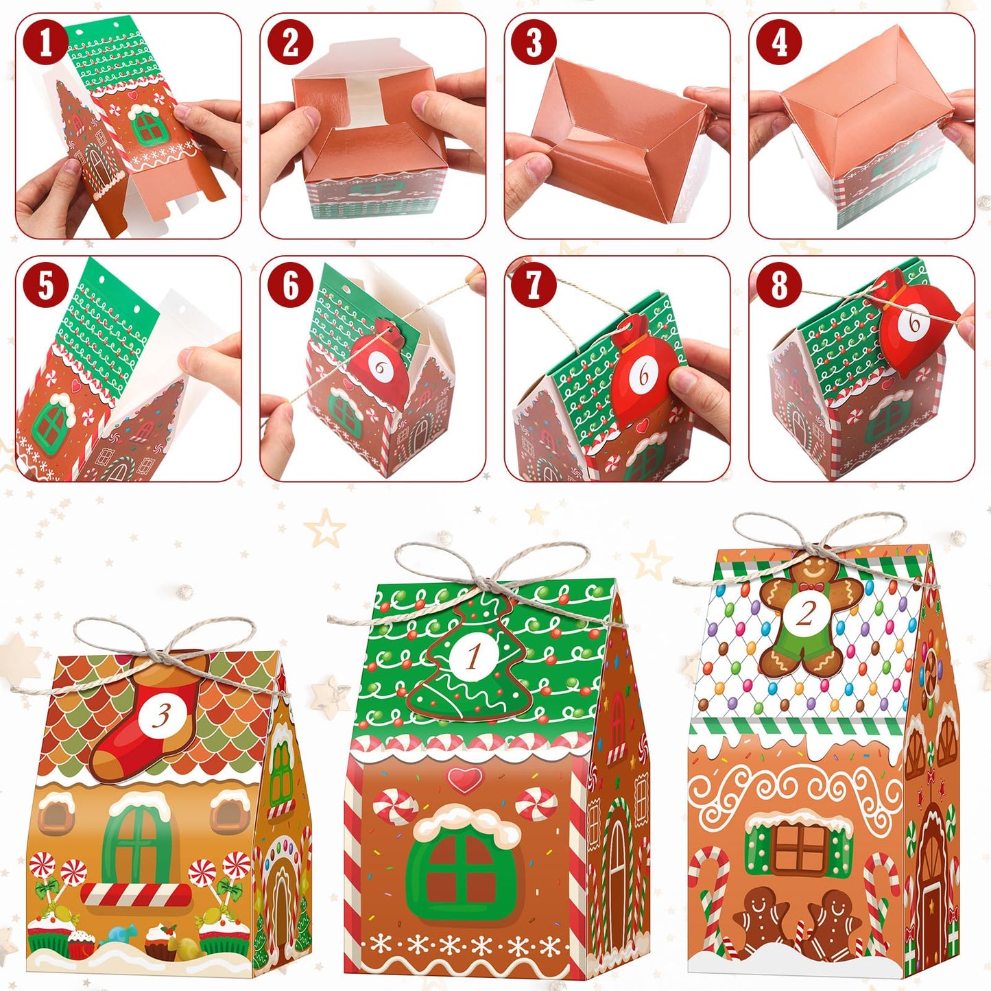 Woanger 24 Empty Advent Calendar Boxes To Fill, Christmas Advent Calendar 24 Days Advent Countdown Gift Boxes Christmas Gingerbr