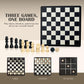 3 In 1 Chess, Checkers And Tic-Tac-Toe Set - Wooden Chess Set, Double-Sided 11'' Game Board With Extra Queens - Fun Family Chess