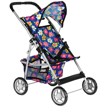 Baby Doll Stroller Gift for Kids, Toy Doll Stroller with Adjustable Canopy & Storage Basket Push Baby Stroller for Dolls Foldabl