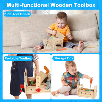 Vextronic Kids Tool Set, Wooden Toddler Tool Set with Tool Box/Bench, Montessori Toys for 1 2 3 4 5 6 Year Old, Play Toy Tools K