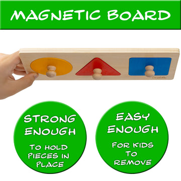 Magnetic Wooden Montessori Knob Puzzle - 3 Jumbo Shapes - Learn Colors & Shape – Baby & Toddler Development Toy