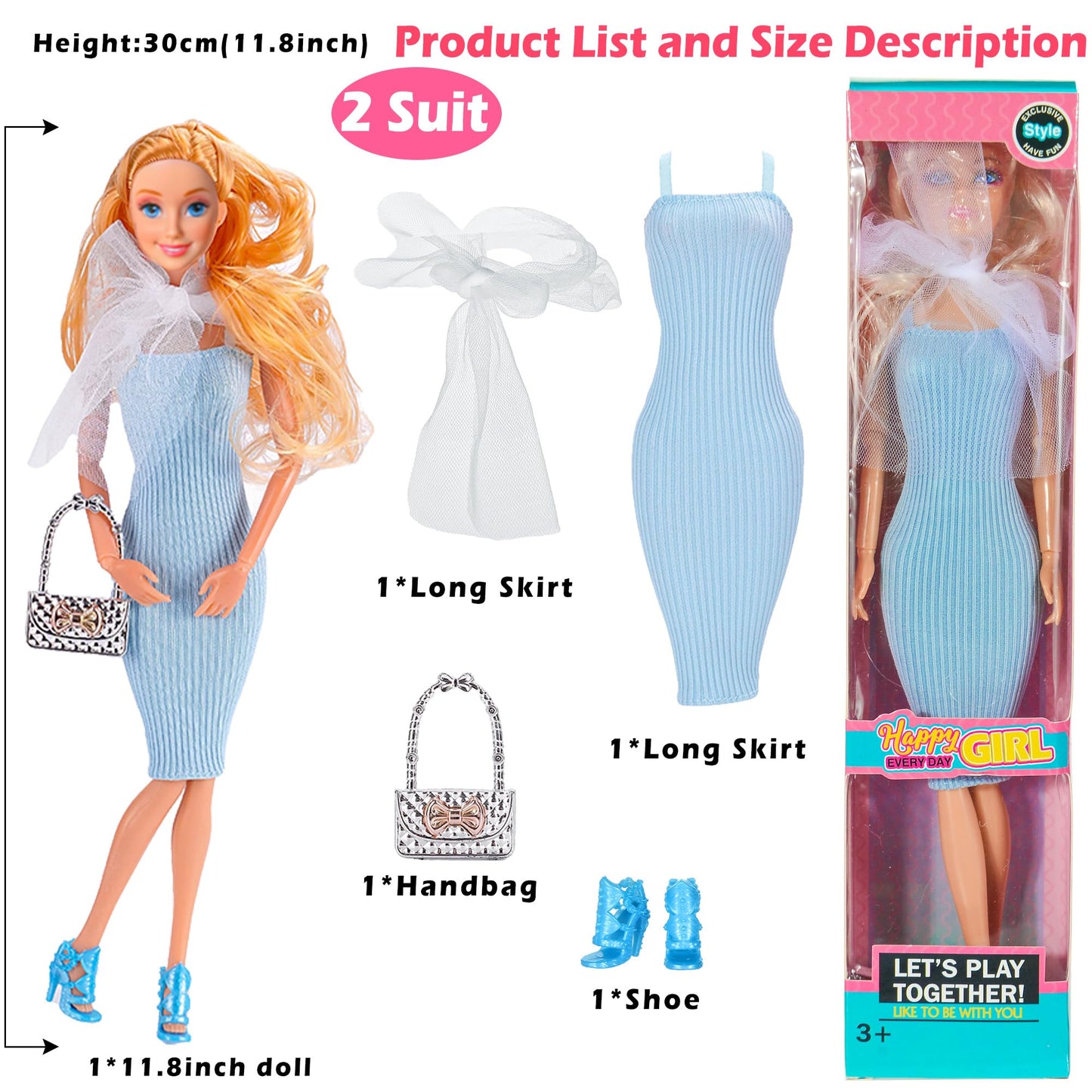 iBayda 6 Pack Fashion 11.5 inch American Toy Prinecess Dolls Playset with Outfits Dress Design and Accessories Like Handbag Hat Crown Necklace Suitcase (Gift Box Package)