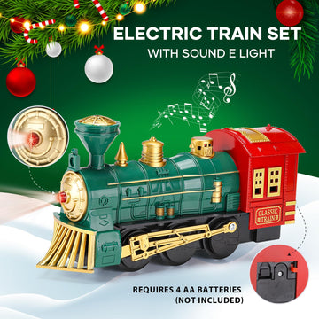 Train Set - Christmas Train Set Around & Under The Tree, Electric Train Set With Light & Sound, Battery Operated Kids Train Toys