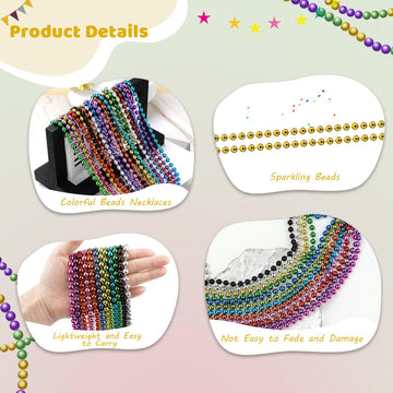 SHAOQINLIN 144 Pcs Gold Mardi Gras Beads, 33'' 7 mm Metallic Gold Bead Necklaces Round Party Beads Necklaces Bulk for Mardi Gras