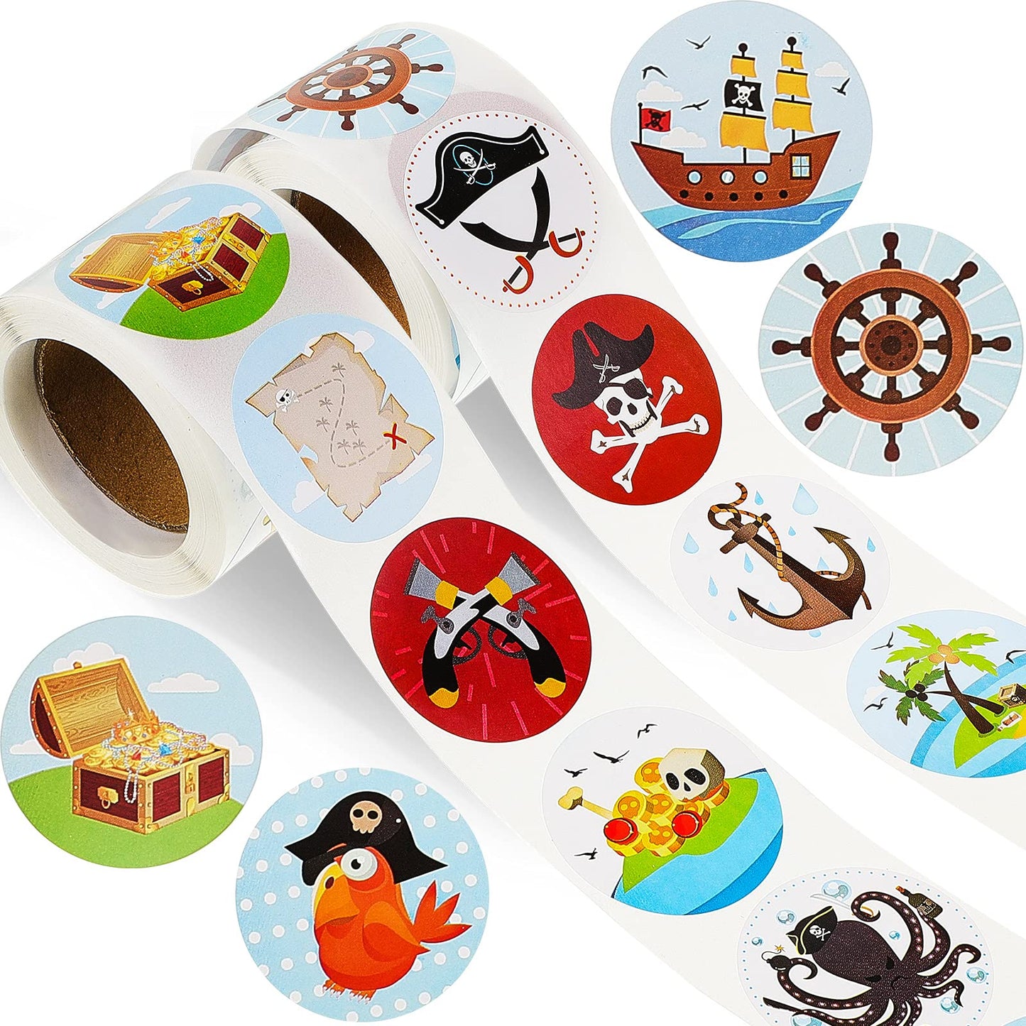 1000 Pieces Pirate Stickers Fun Pirate Themed Stickers Assorted Pirate Roll Stickers Pirate Wall Decals Pirate Birthday Party Fa
