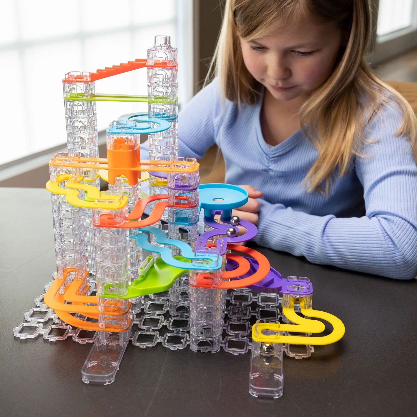 Fat Brain Toys Trestle Tracks Deluxe Set - 124-Piece Marble Run for Ages 8+, Mixed Materials, Model FA313-3