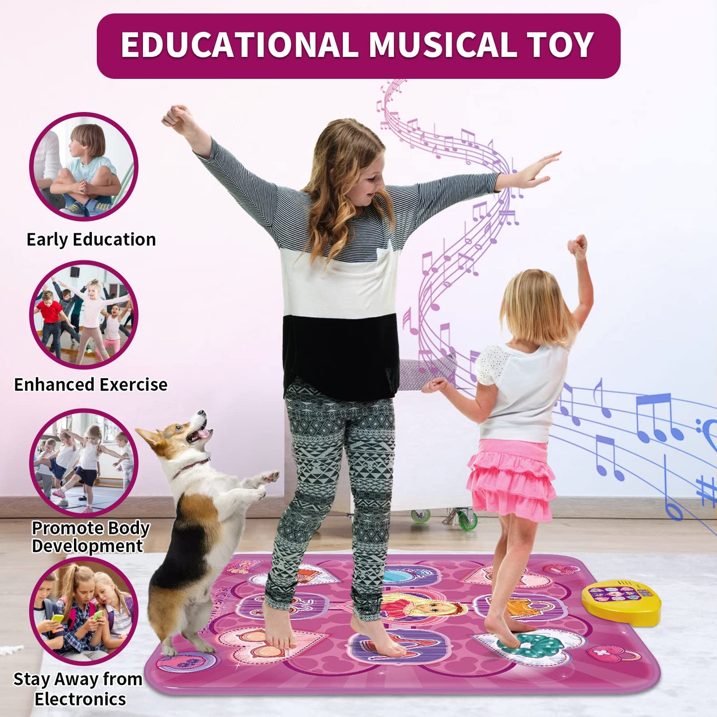 ANNKIE Dance Mat for Kids, Purple, PVC, 34.64'' x 39.37'', 5 Game Modes, Ideal for Ages 3-8, Perfect Birthday/Xmas Gift