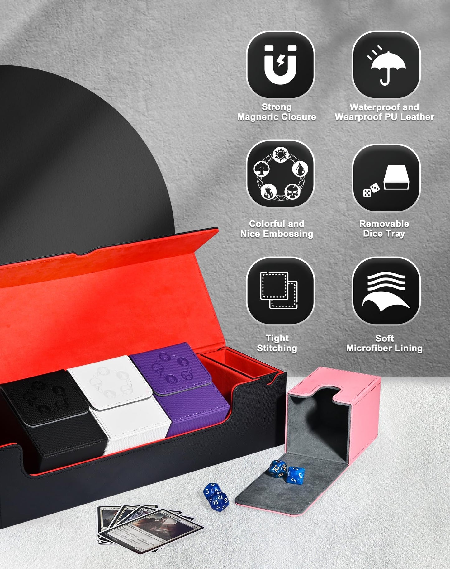 Zlca Card Deck Box 5 In 1, Include 1600+ Premium Trading Card Storage Box With Dice Tray, And 4 Pcs Card Deck Case For Mtg, Tcg,