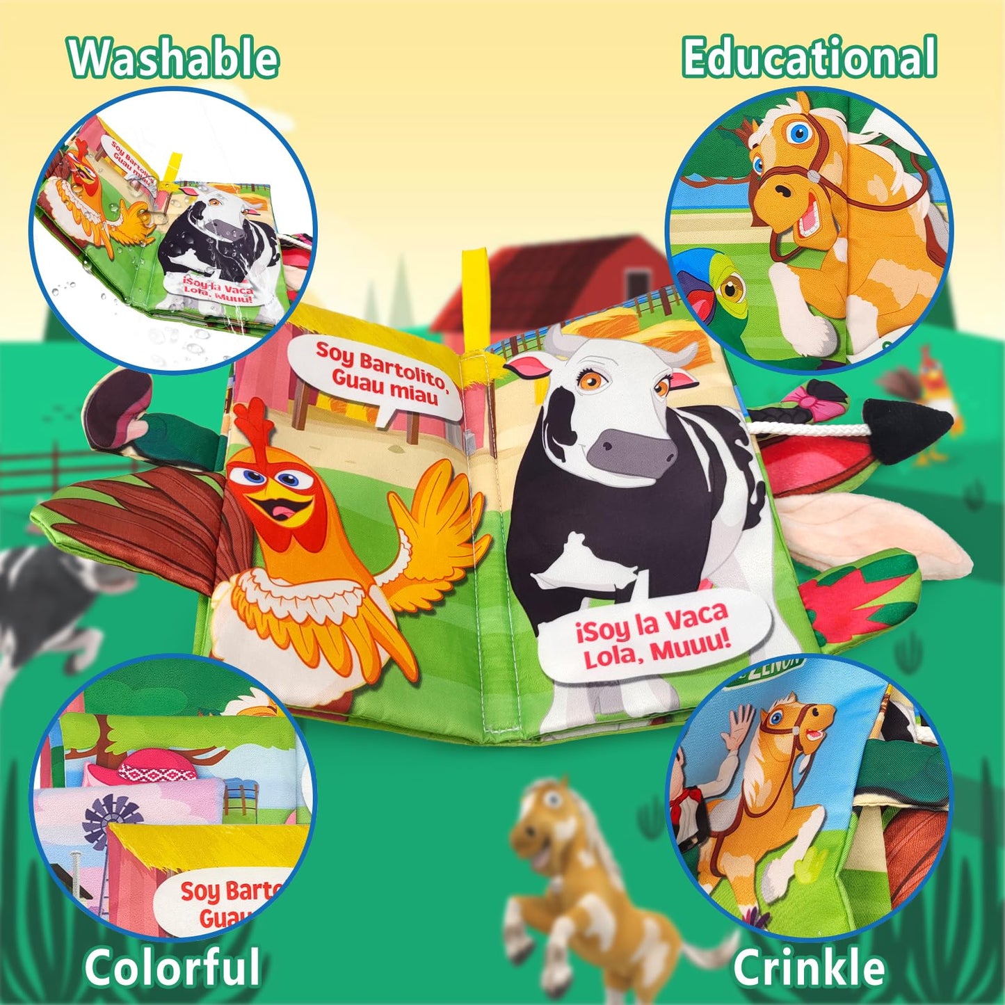 La Granja De Zenon BARTOLITO&LOLA Spanish Baby Books Toys Touch and Feel Cloth Crinkle Soft Spanish Books 0-6 Months Infant Newb