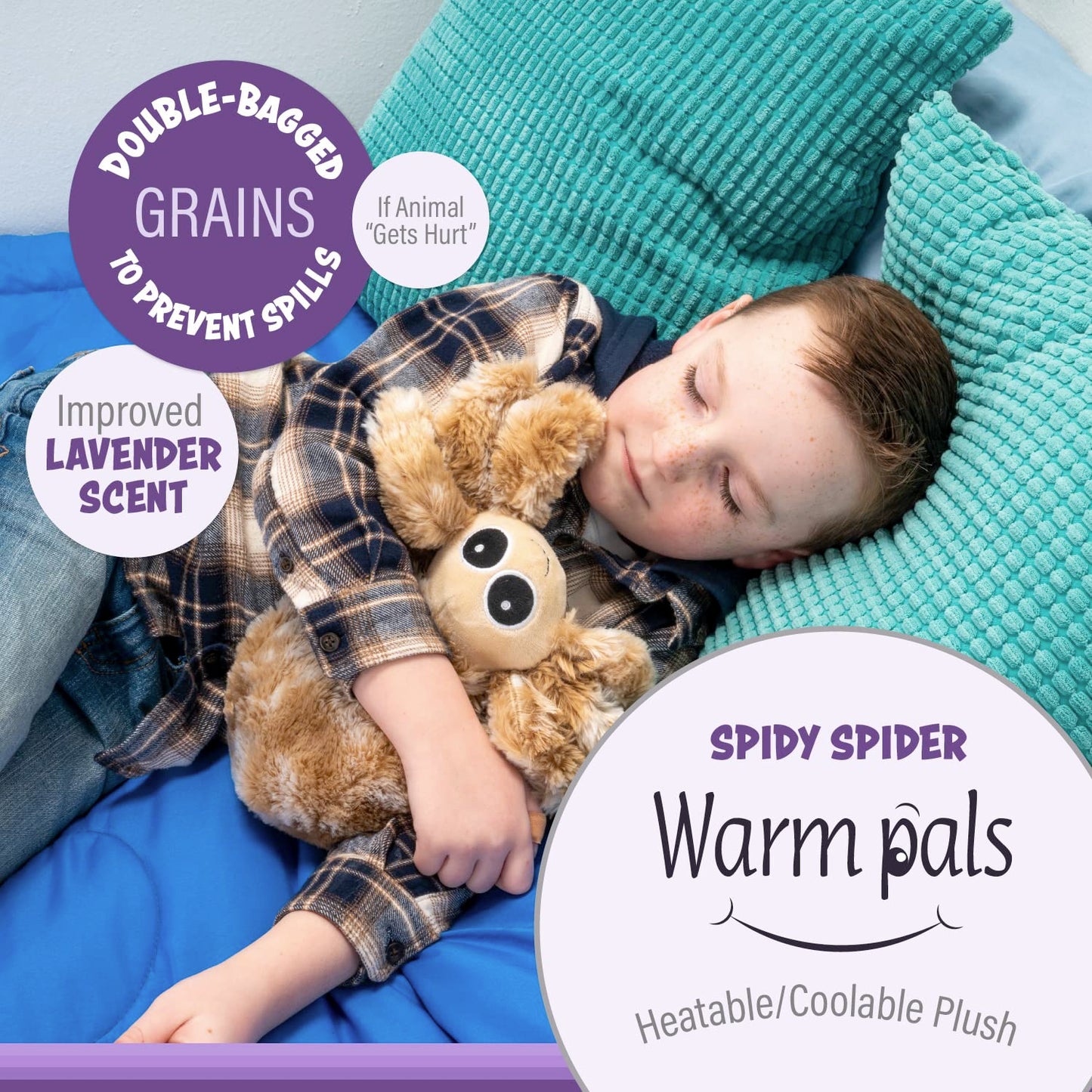 Warm Pals - Spidey The Spider - 1.5Lbs - Cozy Microwavable Lavender Scented Plush Toys - Heated Stuffed Animal - Heatable Coolable Bedtime Comfort Plushie