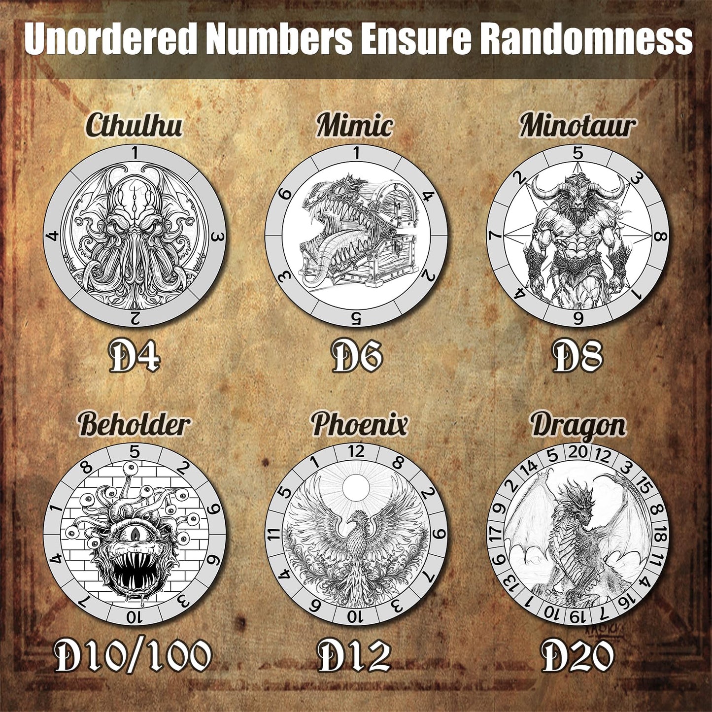 DND Spinner Dice, 7 in 1 Unique Metal Dice Set with 3D Relief for Dungeons and Dragons Gifts, Cool Polyhedral Role Playing Game
