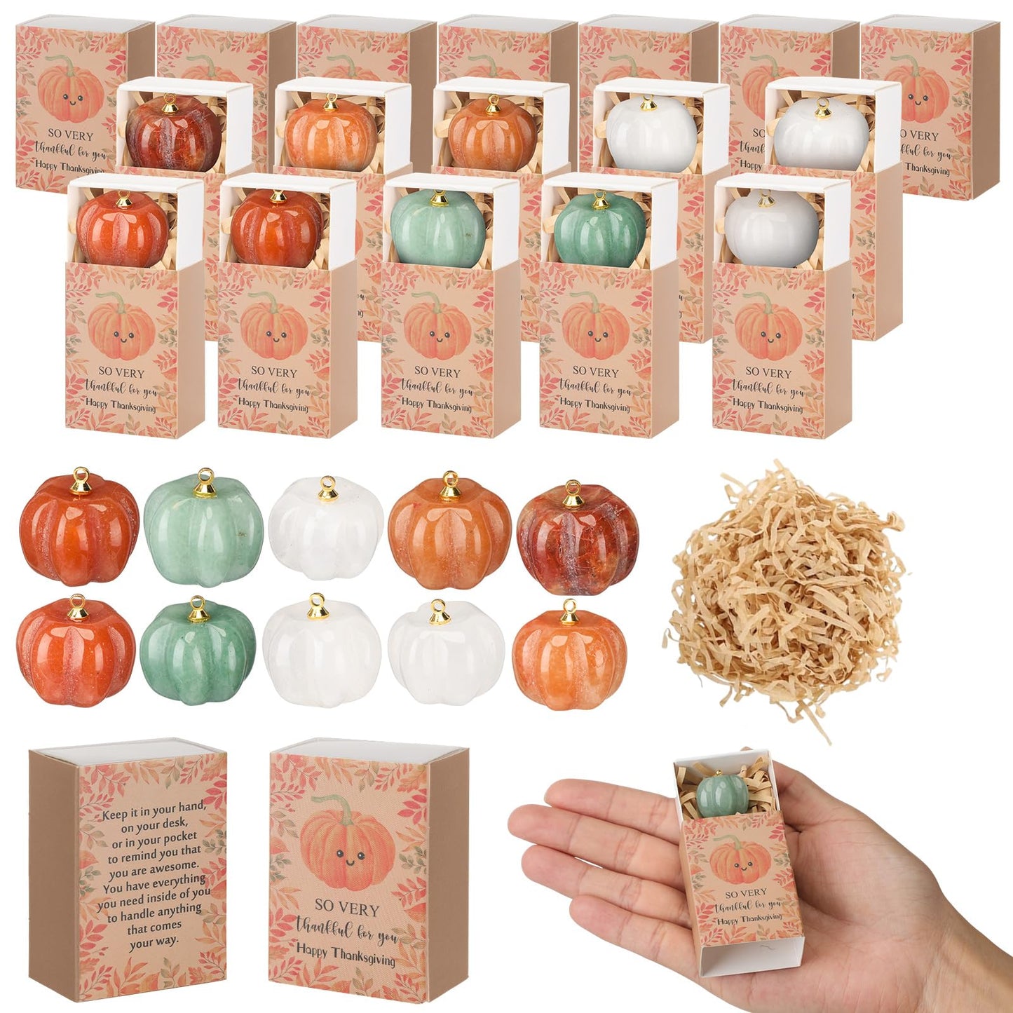 LemonRoad 10 Sets Happy Thanksgiving Gifts Crystal Pumpkin with Maple Leaves Gift Box Positive Fall Decor for Thanksgiving Party