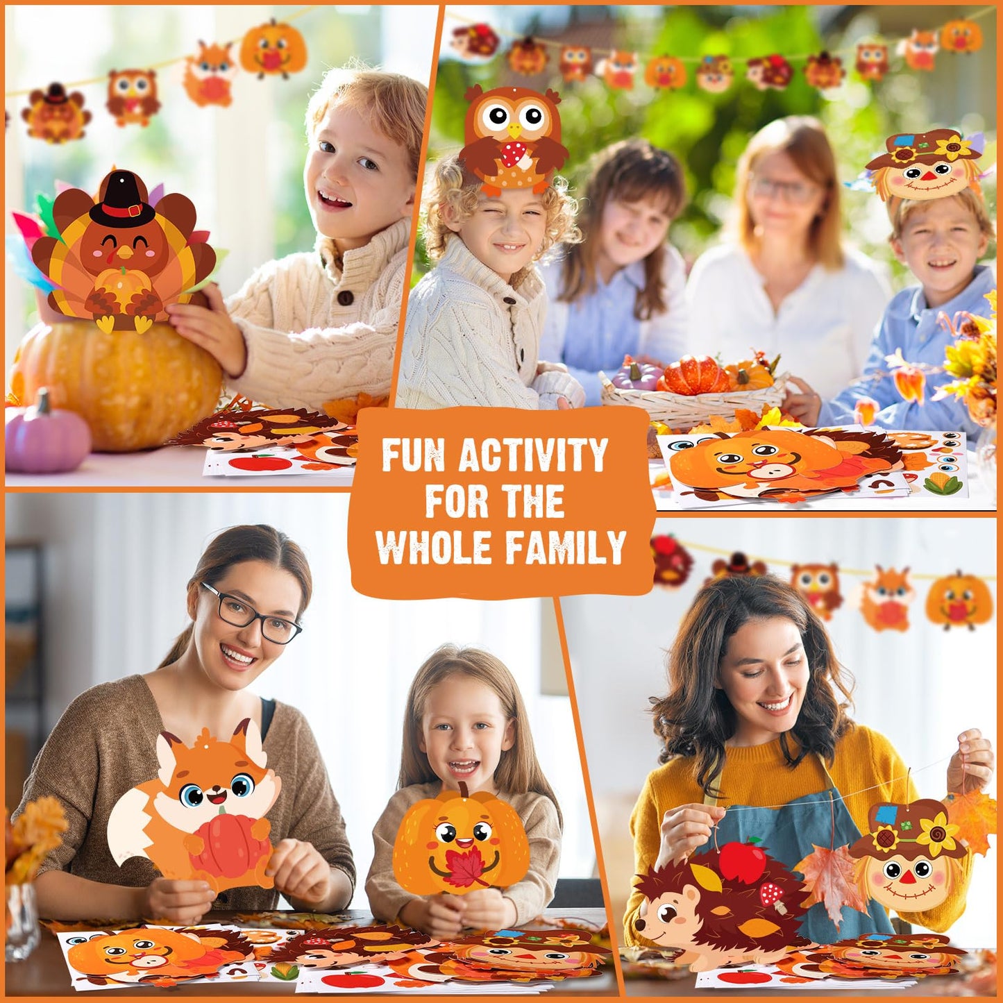 Pasimy 24 Sets Thanksgiving Crafts Kits DIY Fall Autumn Ornaments Turkey Scarecrow Pumpkin Owl Sticker Crafts Autumn Harvest Cra