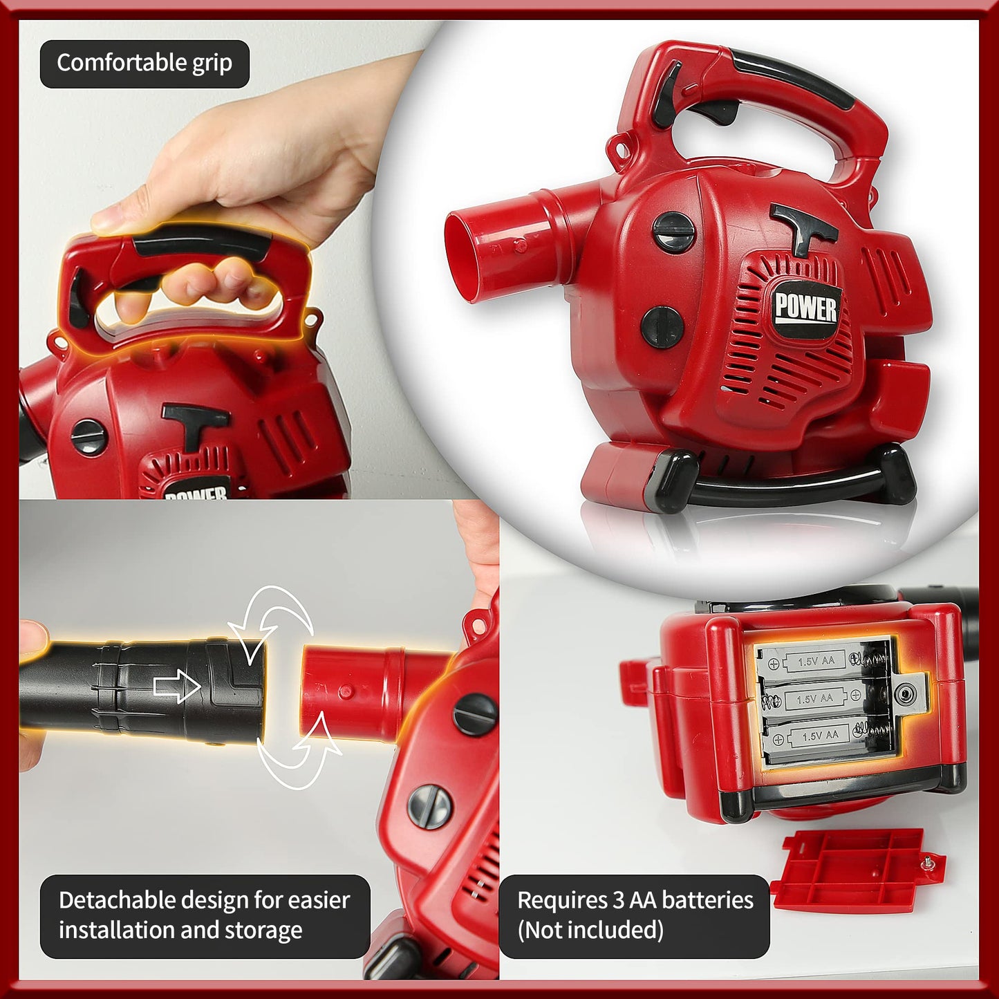 PROLOSO Kids Leaf Blower for Preschool Toddlers Outdoor Pretend Play Gardening Toy Tool Blow Air with Realistic Sounds