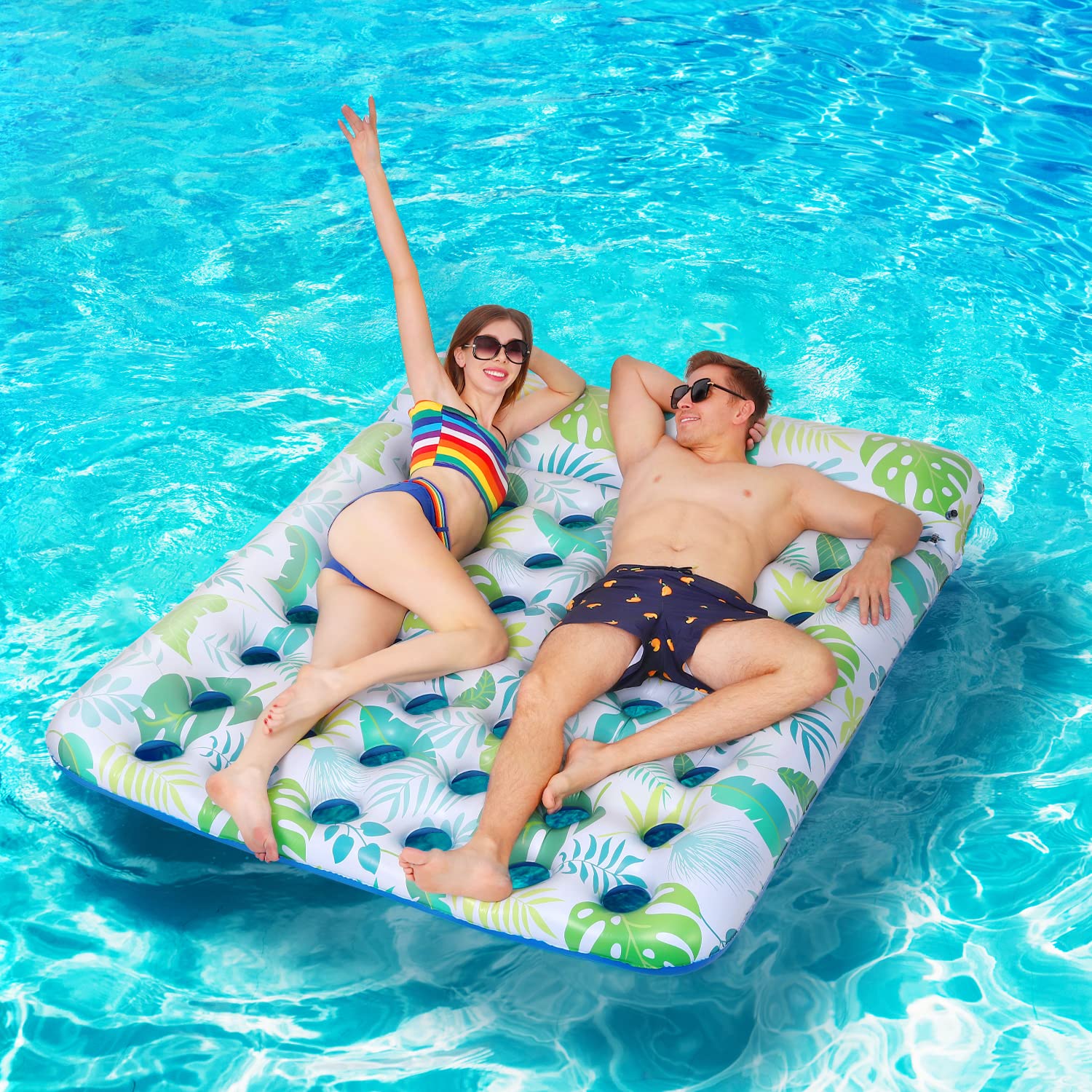 Ocestar Inflatable Pool Float Mat  72  X 60  Giant Pool Floats mature-themed Size with Headrest Lake Float Raft Water Lounger  Oversized Floating for Swimming Pool Tanning Pool for Summer Beach (Blue)