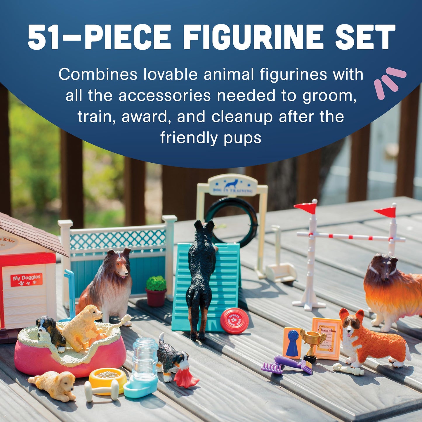 Cp Toys Dog Figurines Academy Toddler Playset, Realistically-Detailed Toy Dog Figures, Hand Painted Animal Toys, Birthday Gift For Girls And Boys, 51-Piece, Ages 3 Years & Older