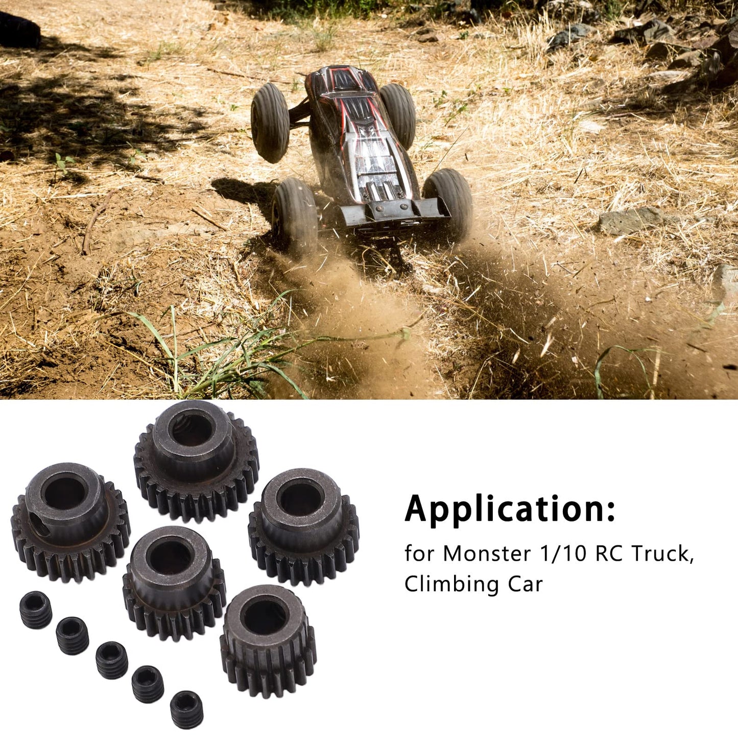 RC Motor Pinion Gear, 20T 22T 24T 26T 28T 5Pcs 48DP 5mm Shaft Hole Motor Pinion Gears Fit for Monster 1:10 Scale RC Truck