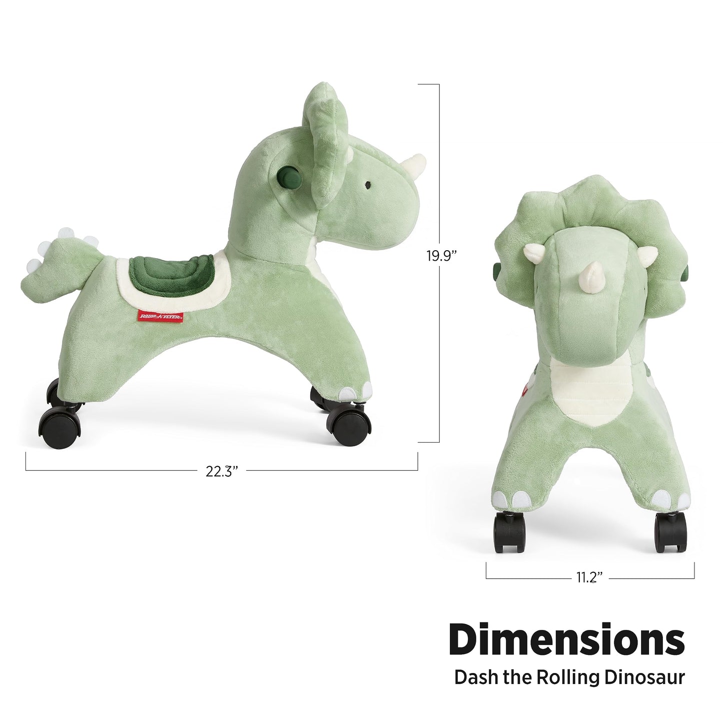 Radio Flyer Dash Dinosaur Ride On Toy for Toddlers, Large Green Plastic, Model 691Z