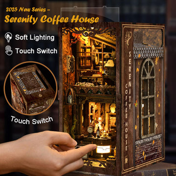 Vaki Vaki Book Nook Kit with Dust Cover & LED Light, DIY Miniature House Kit for Birthday, 3D Wooden Bookends Puzzle, Bookshelf