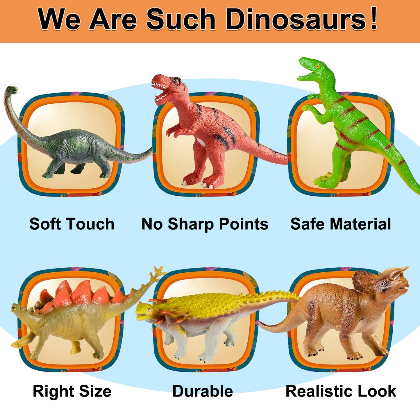 Tepsmigo Jumbo Dinosaur Toys Set for Kids - 6 Pack Assortment, Plastic, T-Rex, Velociraptor, Triceratops - Perfect for Ages 3-7