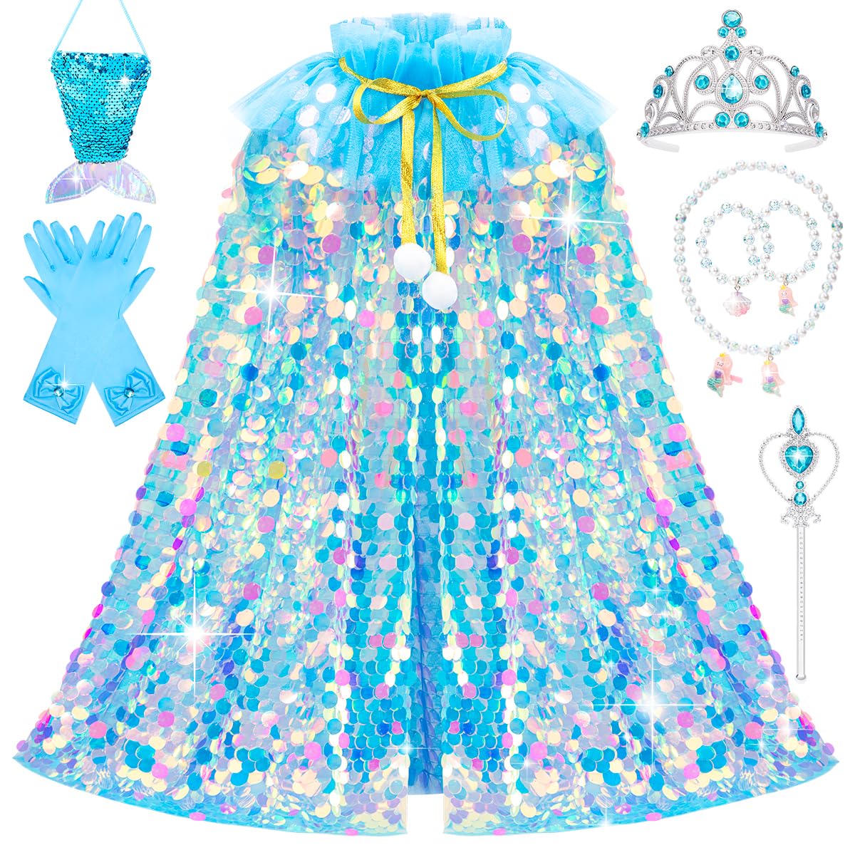 Meland Princess Dress Up for Girls 3-8  11Pcs Mermaid Cape with Crown  Dress Up Clothes Birthday Gift Toys for Girls Toddlers