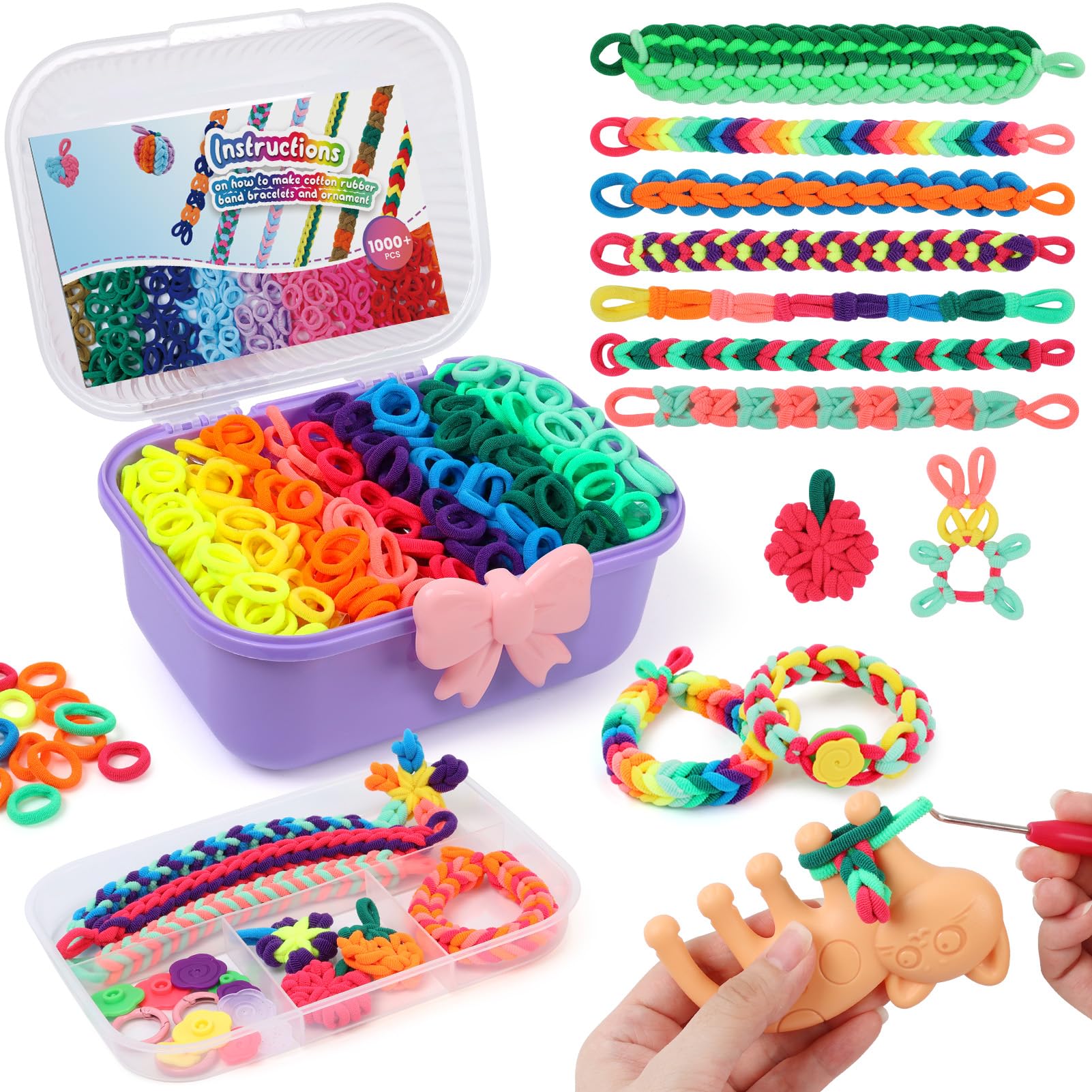 IQBOX Bracelet Making Kit Arts and Crafts for Girls Ages 8-12, Weaving Loom Rainbow Bands DIY Toys Birthday Gifts for Kids 6 7 9
