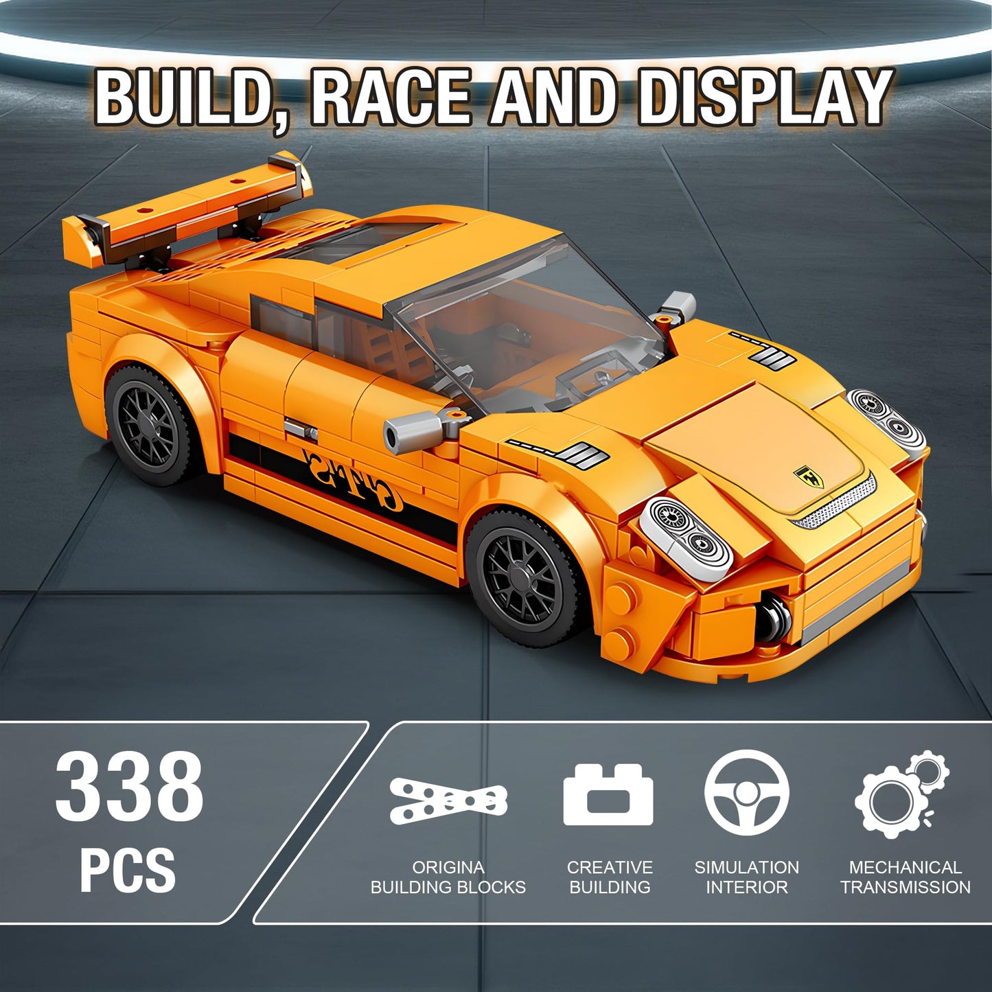 High Godo Speed Racing Cars Building Sets For Kids, Mini Sports Moc Cars Building Blocks Toy Set, 338 Pieces Collectible 911 Model Cars Diy Building Kit Birthday Gifts For Boys 6 7 8 10