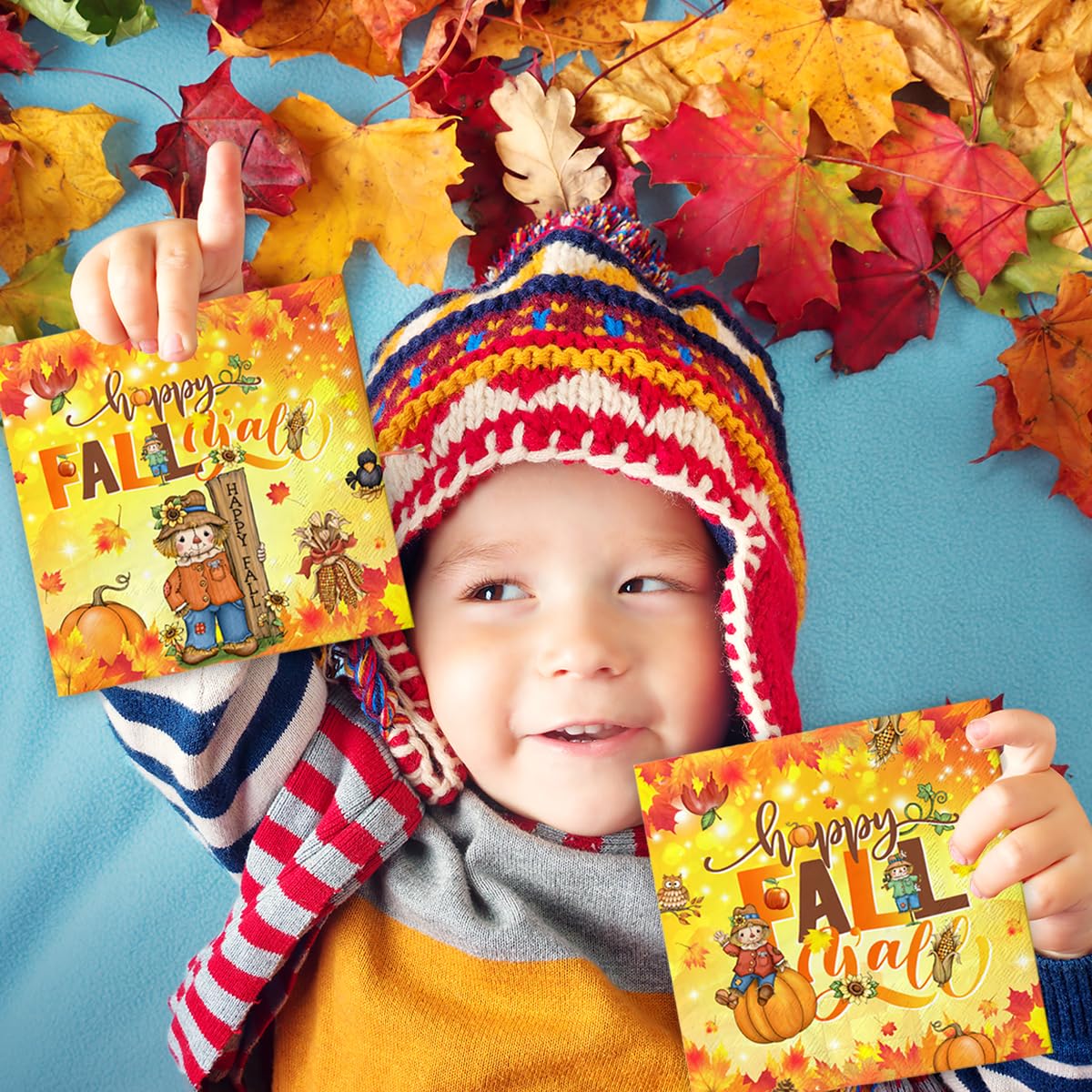 40Pcs Fall Napkins-Happy Fall Y'All Decorations Scarecrow Thanksgiving Autumn Disposable Paper Napkins For Harvest Fall Party De