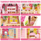 HONEY JOY Pink Doll House, Wooden Kids Dollhouse with Balcony & Stairs, 15 Pieces Accessories & Furniture Included, Large 3-Stor