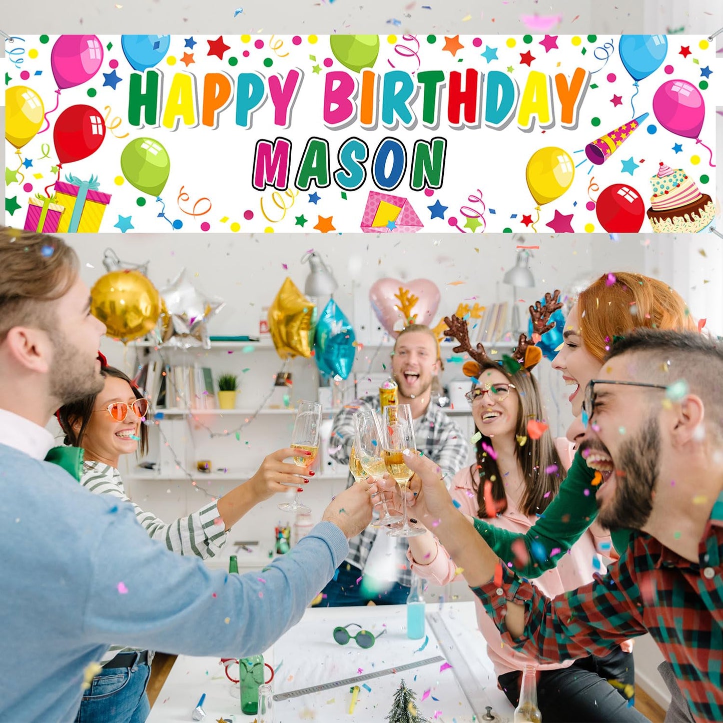 Tatuo Personalized Birthday Banner with Name DIY Colorful Happy Birthday Banner Backdrop with Alphabet Stickers Custom Name Back