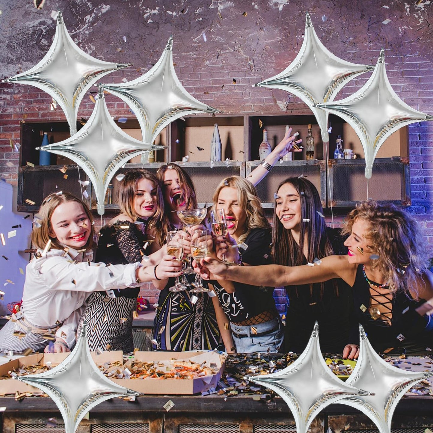 TONIFUL 20Pcs 26Inch Star Balloons Large Silver Four Pointed Star Shape Foil Balloons Big Silver Star Mylar Balloons for Birthda