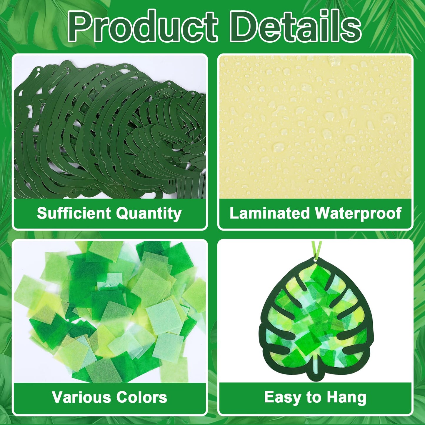 Qyeahkj 36 Set Summer Suncatchers Crafts for Kids DIY Hawaiian Palm Leaves Window Tissue Paper Crafts Kit Green Leaf Hanging Dec