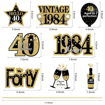 Turypaty Black Gold 40Th Birthday Table Centerpieces Decorations For Men Women, Vintage 1984 Happy 40Th Birthday Table Toppers P