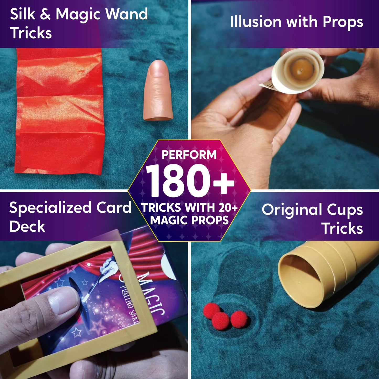Klever Kits 180+ Magic Set- My First Magic Trick Kit- Amazing Magician Toy with Step-by-Step Video Lessons  for Kids Aged 6+ Easy Tricks of Wand and Illusion Cards
