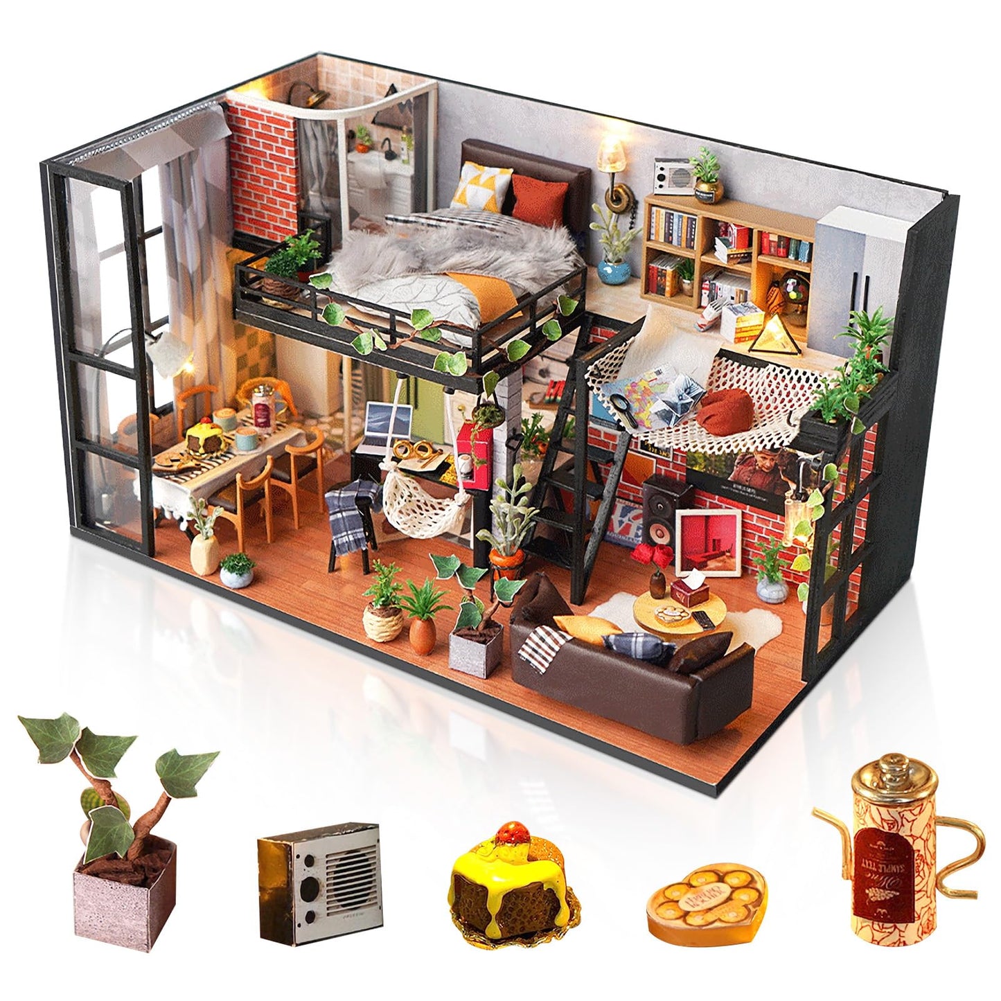 Foyucool DIY Miniature House Kit  Dollhouse Kit with Furnitures  1:24 Mini House Making Kit for for mature-themed to Building  Father's Day/Home Decorations/Gifts for Family and Friends  Loft