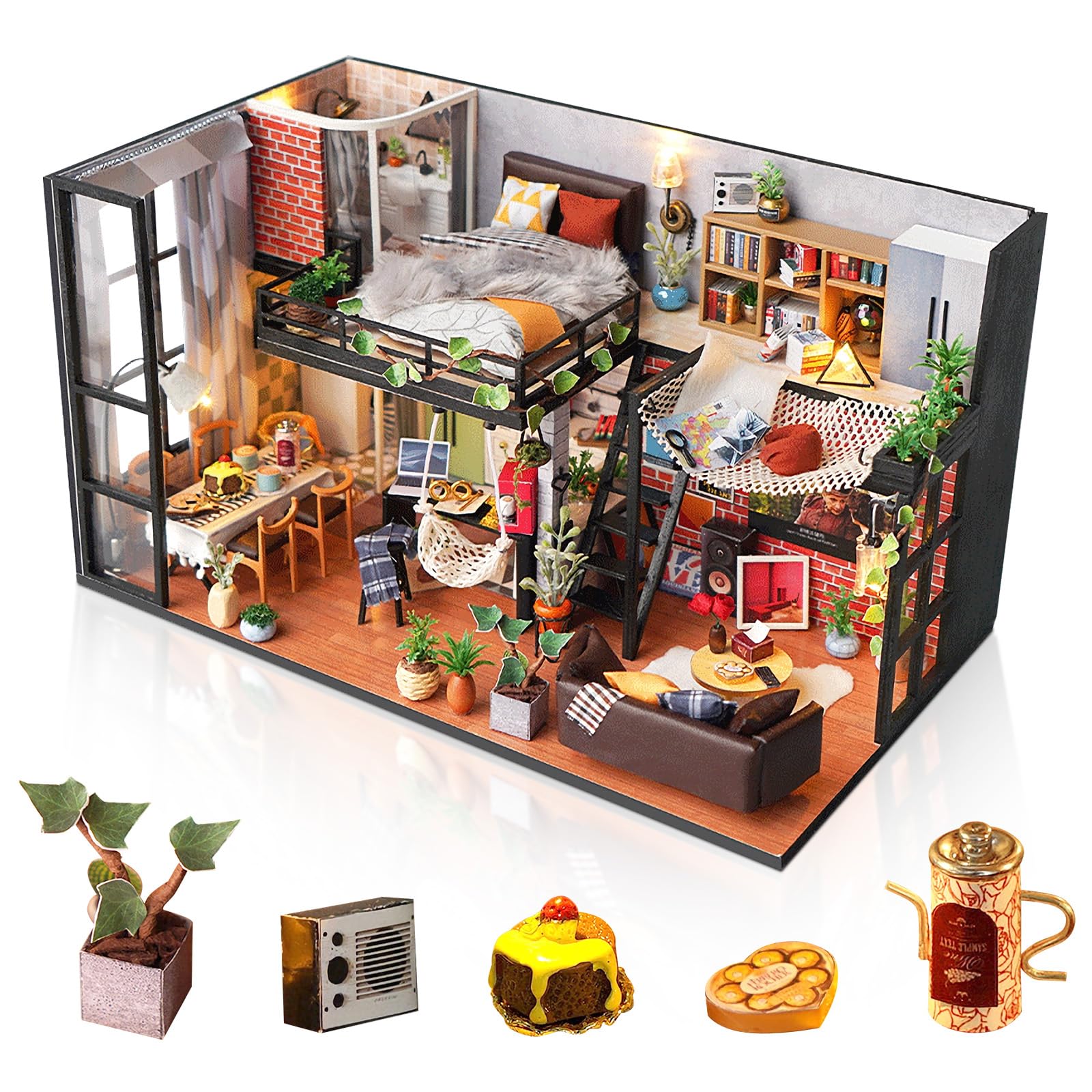 Foyucool DIY Miniature House Kit  Dollhouse Kit with Furnitures  1:24 Mini House Making Kit for for mature-themed to Building  Father's Day/Home Decorations/Gifts for Family and Friends  Loft