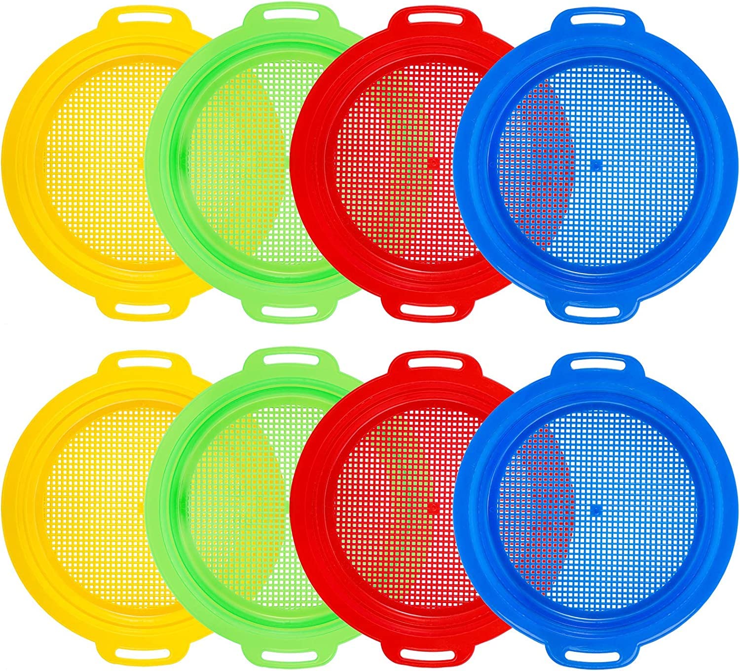 Suwimut 8 Pack Sand Sifter Sieves for Kids Beach Sand Toys, 9.75 x 8.75 Inch Plastic Sand Sifting Pan Sand Strainer for Gardenin