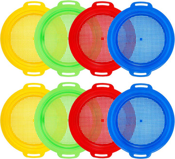 Suwimut 8 Pack Sand Sifter Sieves for Kids Beach Sand Toys, 9.75 x 8.75 Inch Plastic Sand Sifting Pan Sand Strainer for Gardenin