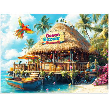 500 Piece Puzzles for mature-themeds  Colorful Beach Shop Parrot Jigsaw Puzzles 500 Pieces for mature-themeds Kids Seniors  Challenge Art Jigsaw Puzzle for Gifts Birthday Party Games Family  20.5 * 15 inch Dust Free