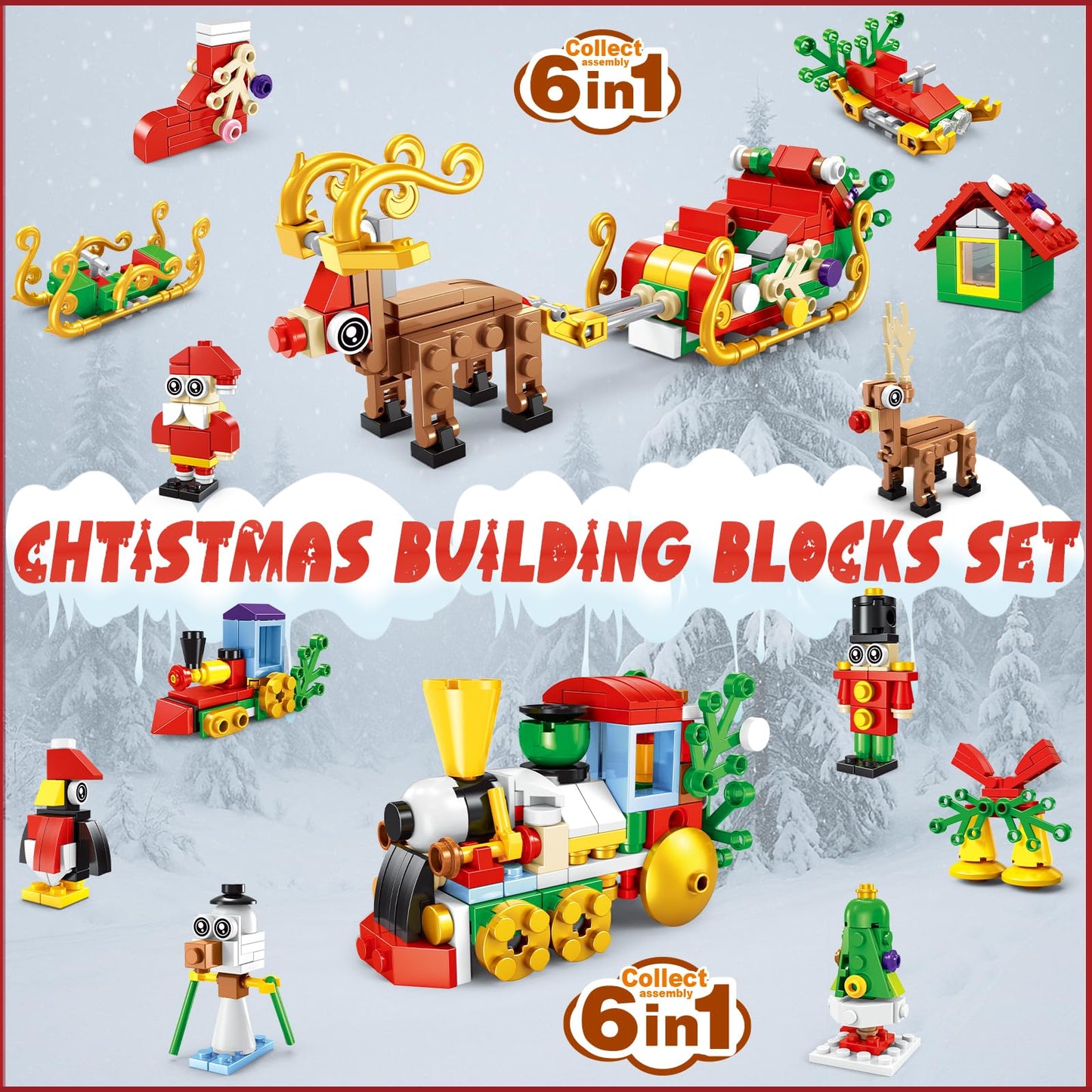 12 Pack Building Toys-Christmas Building Blocks, 6-in-1 Mini Blocks Building Sets, 300 Pieces Mini Christmas Party Favors for bo