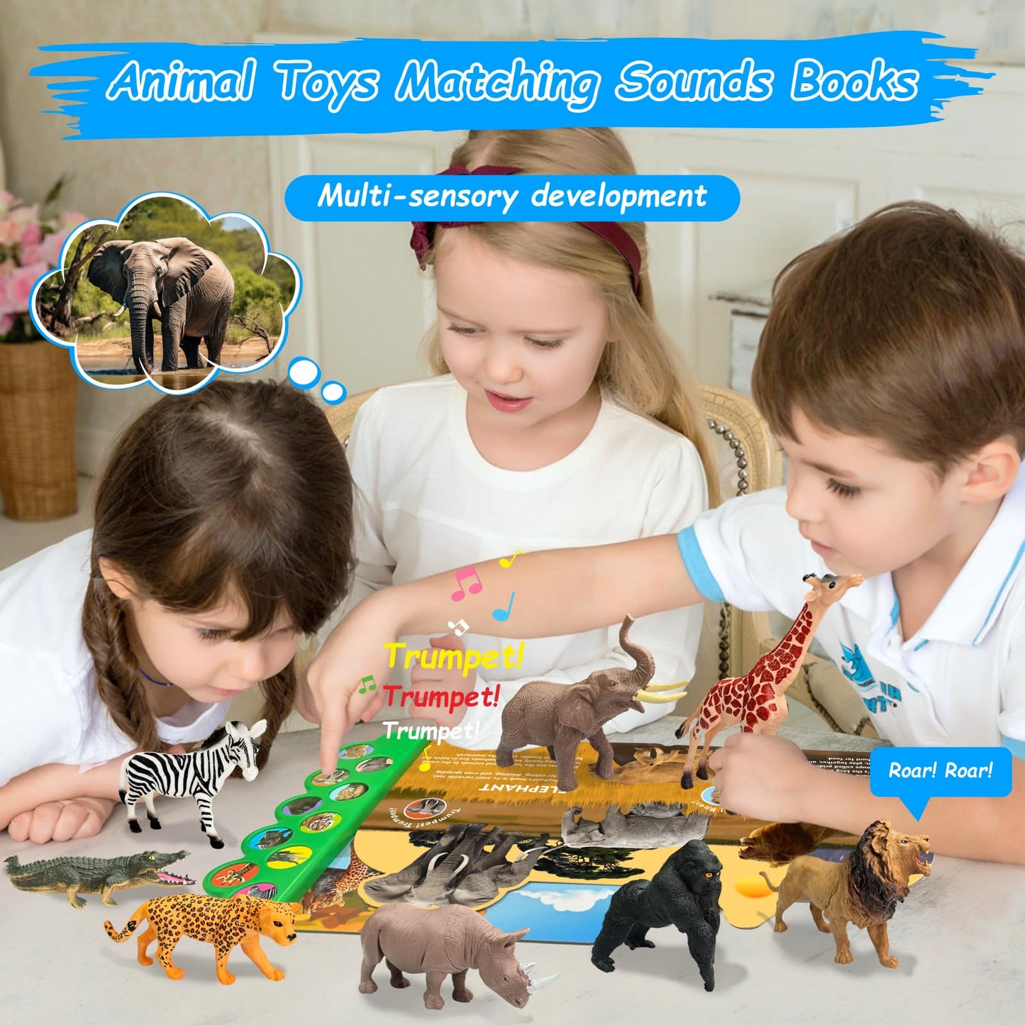 iGRATENS Safari Animals Figures with Sound Books, 10PCS Jungle Animal Toys for Kids, Green, Model iGRATENS023
