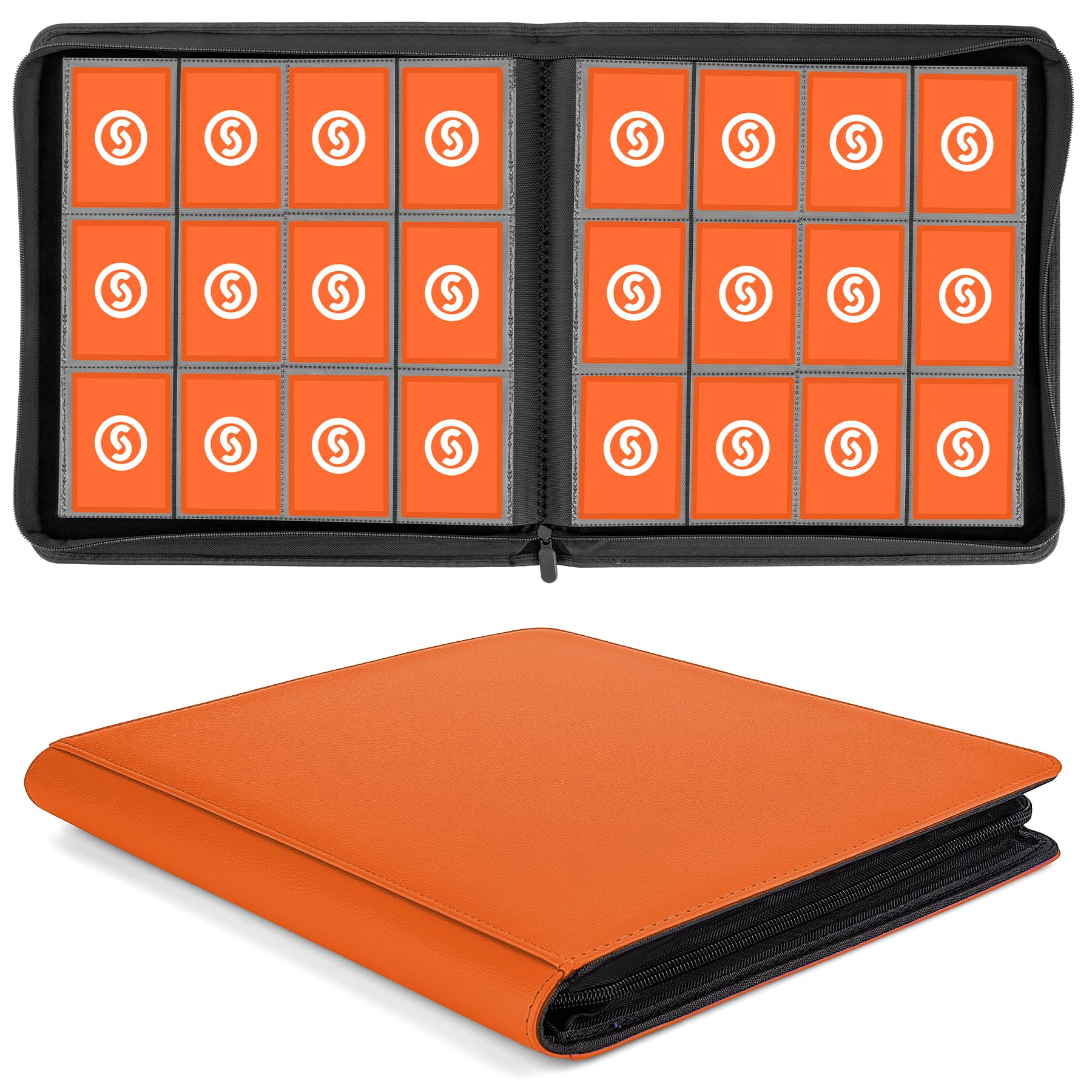 SMYV 12 Pocket Trading Card Binder  enhanced PU Cover Card Binder for 720 Cards  Ringless Side Loading Card Collection Album Folders for MTG  TCG  Game Cards & Sports Cards (Orange)