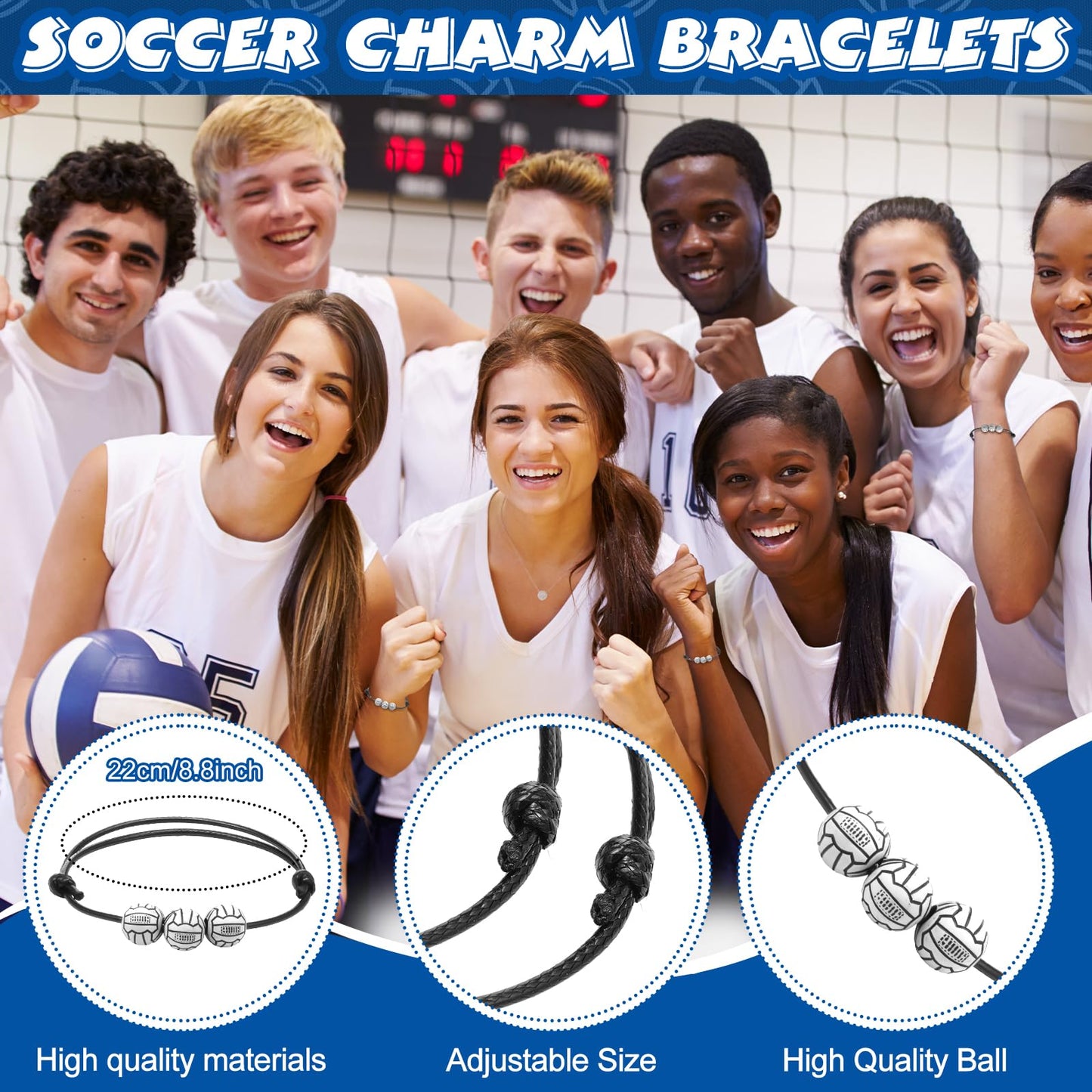 Poen 48 Pcs Volleyball Party Favors Include 12 Drawstring Backpack 12 Mini Volleyball 12 Keychain 12 Wax Thread Braided Bracelet