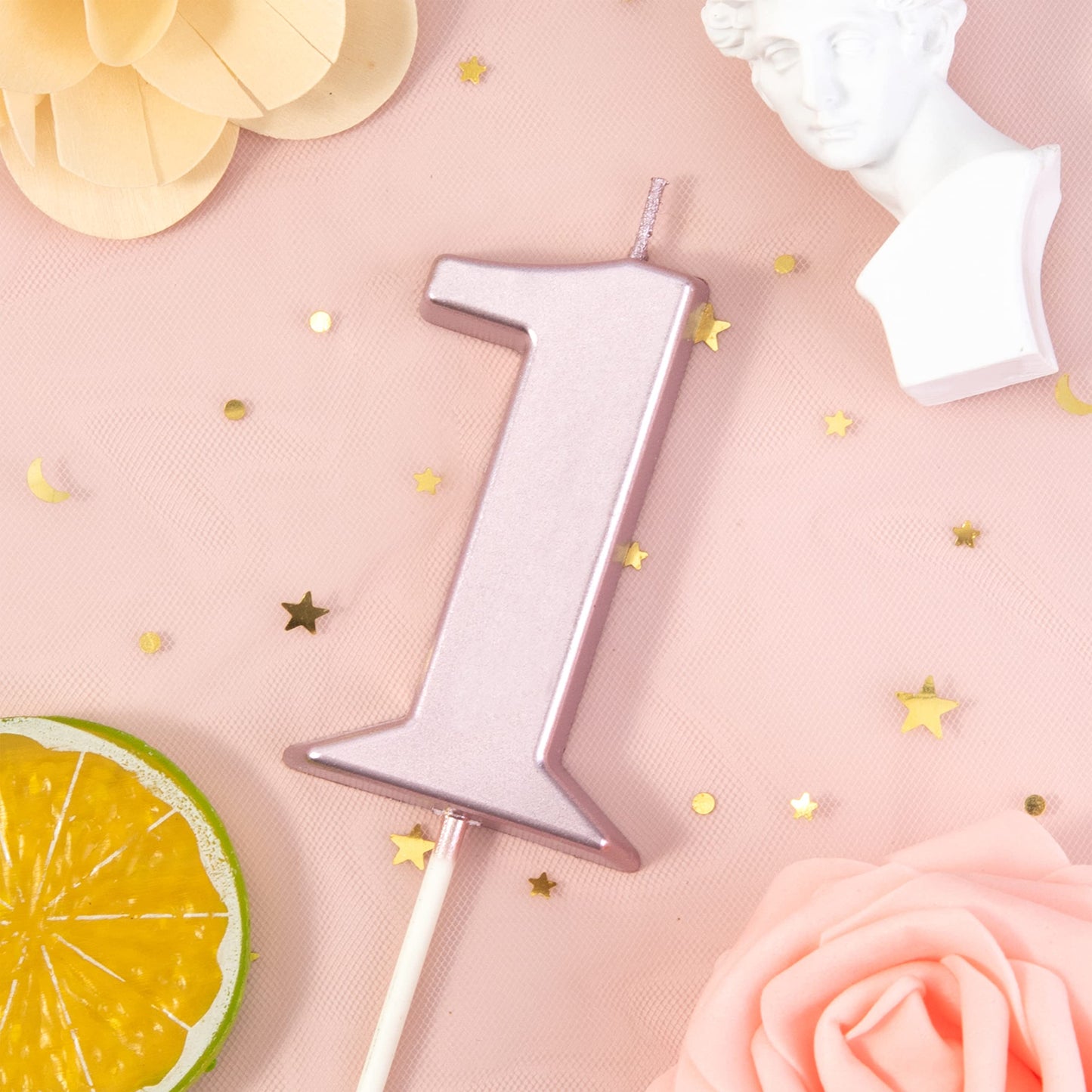 PHD CAKE 2.76 Inch Modern Rose Gold 1 Number Birthday Candles, Rose Gold Number Candles, Cake Number Candles, Party Celebration