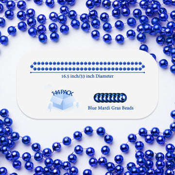 YAXINRUI 144 PCS Blue Bead Necklaces, Blue Mardi Gras Christmas Bead Necklaces, Blue Patriotic Necklace, 33 Inch Round Beaded Ne