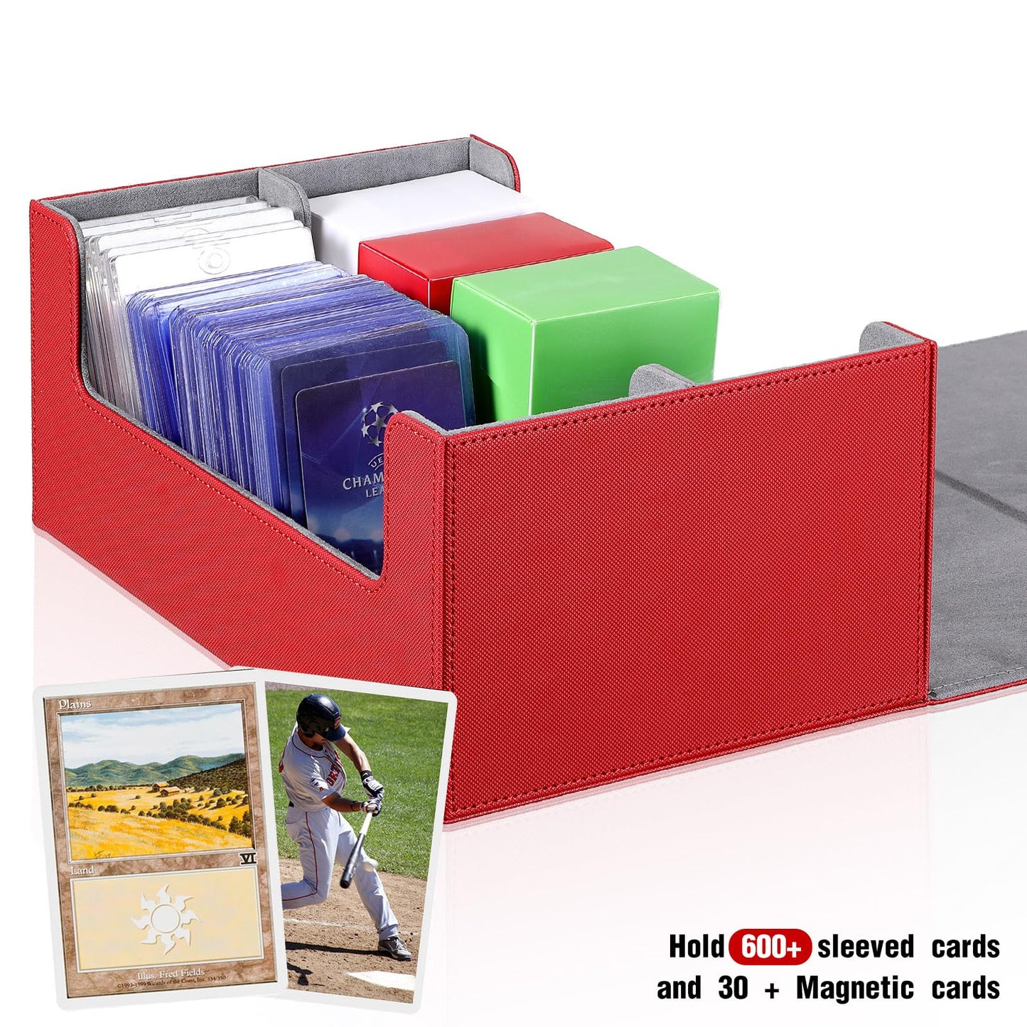Yexiya 7 Pcs Deck Card Boxes For Trading Cards, 1 Leather Deck Storage Box With 6 Plastic Trading Card Storage Box For Playing C