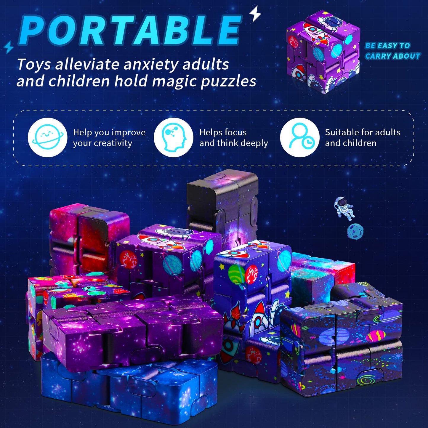 20 Pcs Galaxy Infinity Cube Toy Bulk with Bag Mini Blocks Cube Gadget Sensory Toy Stress Anxiety Relief Magic Puzzle Flip Hand H