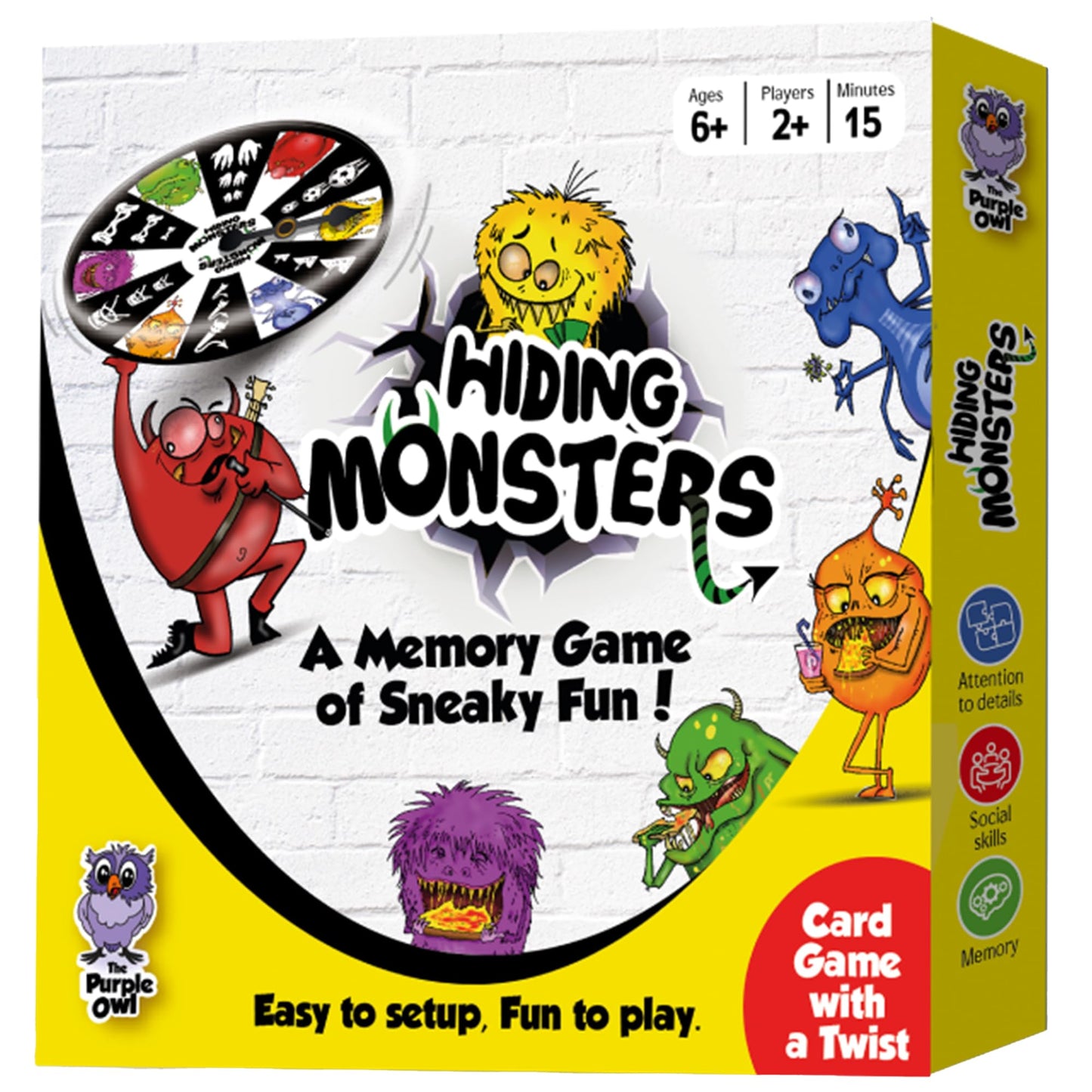 THE PURPLE OWL Hiding Monsters Memory Card Games for Kids with a Spinner Wheel - Fun and Easy-to-Play. Matching Memory Games for Kids 8-12 and 6-8 for Boys and Girls