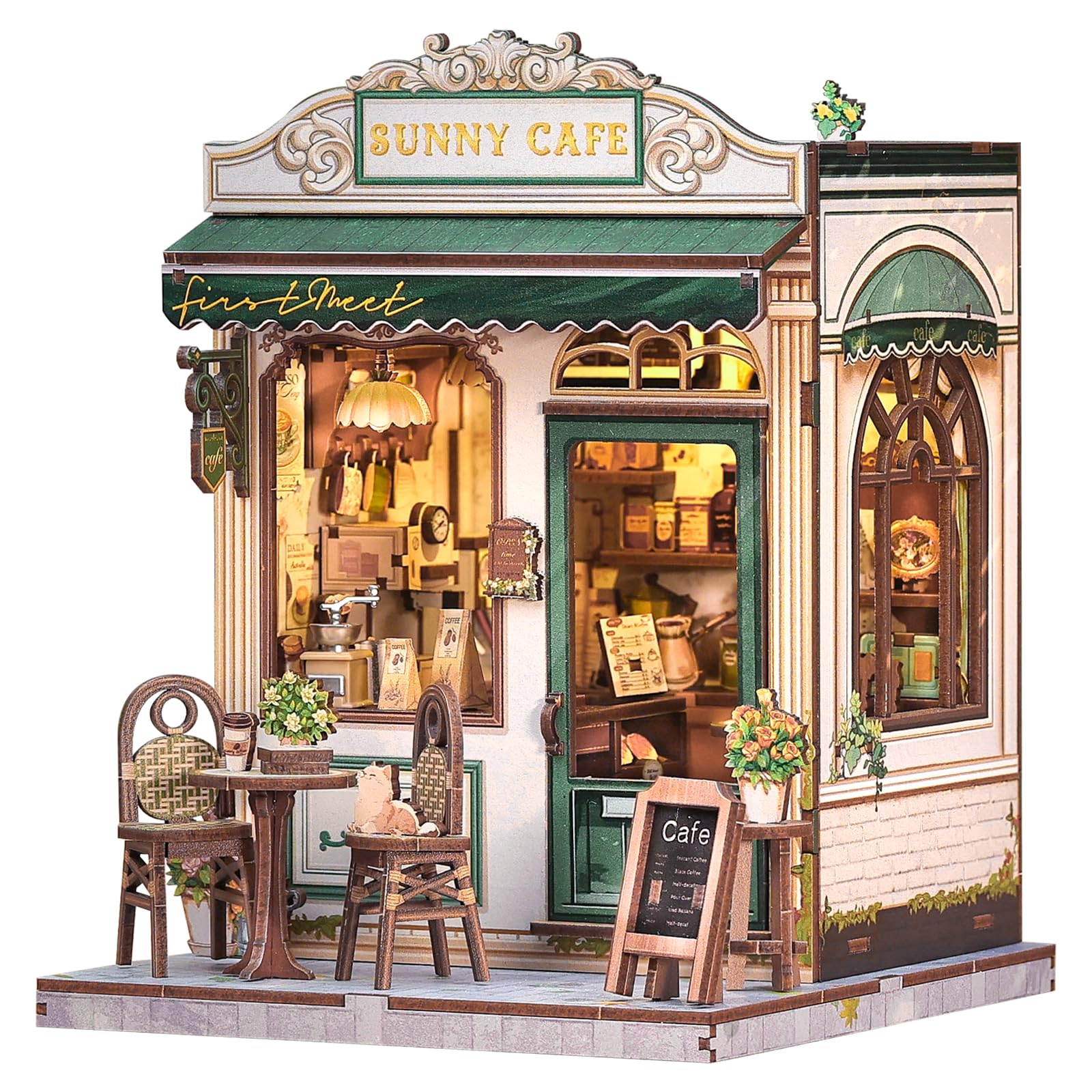 Fsolis Book Nook Kit - DIY Scene Miniature Dollhouse Kit for mature-themeds Bookshelf Puzzle Tiny House Mini Craft Coffee Shop Model Bookshelf Decor Gifts for Women Book Lovers Puzzle Beginners (Sunny Cafe)